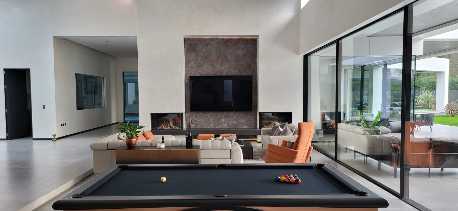 Completed interior fireplace installation from the Mr Media Wall portfolio